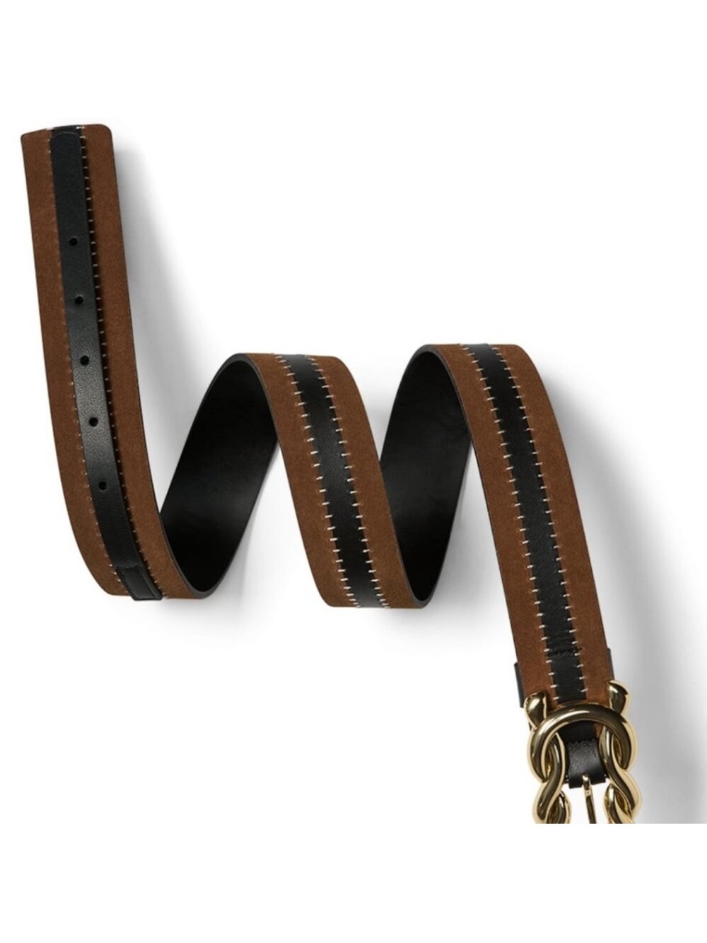CAbi Suede & Leather Wide Waist Belt with Twisted Gold Buckle - Brown & Black - Picture 3 of 7